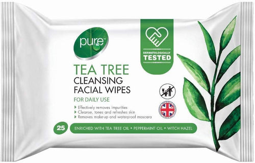 PURE TEA TREE CLEANSING FACIAL WIPES 25pc